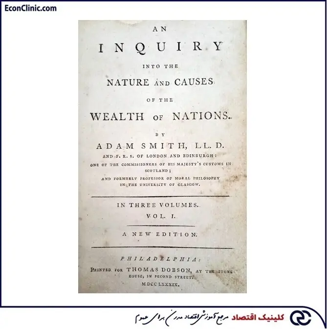 جلد اصلی کتاب ثروت ملل آدام اسمیت، از پدران علم اقتصاد توسعه، بخشی از مقاله جامع اقتصاد توسعه صفر تا صد کلینیک اقتصاد دکتر سعدوندی